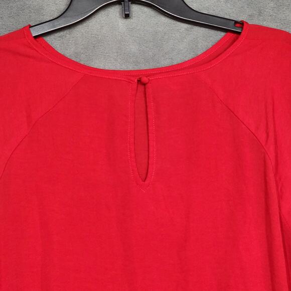 Maurice’s Red Blouse Chiffon Shirt Size Large Slit Sleeve Keyhole Back - Picture 5 of 10